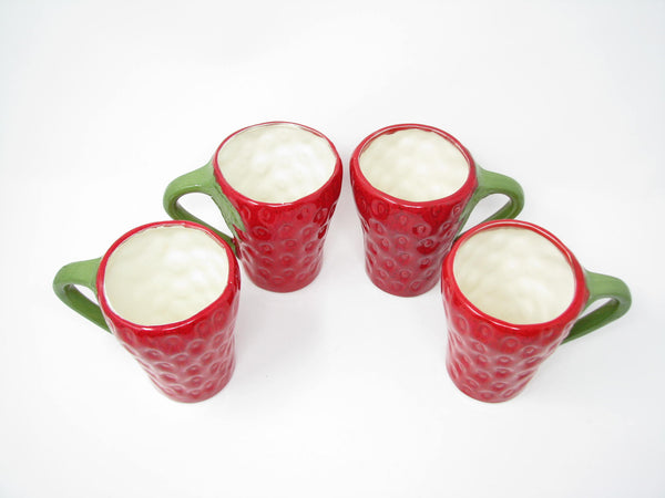 edgebrookhouse - Vintage Strawberry Shaped Hand-Painted Ceramic Mugs - 4 Pieces