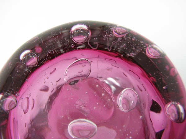 edgebrookhouse - Vintage Studio Art Glass Controlled Bubble Cranberry Glass Vase Signed