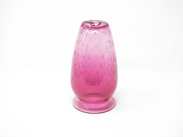 edgebrookhouse - Vintage Studio Art Glass Controlled Bubble Cranberry Glass Vase Signed