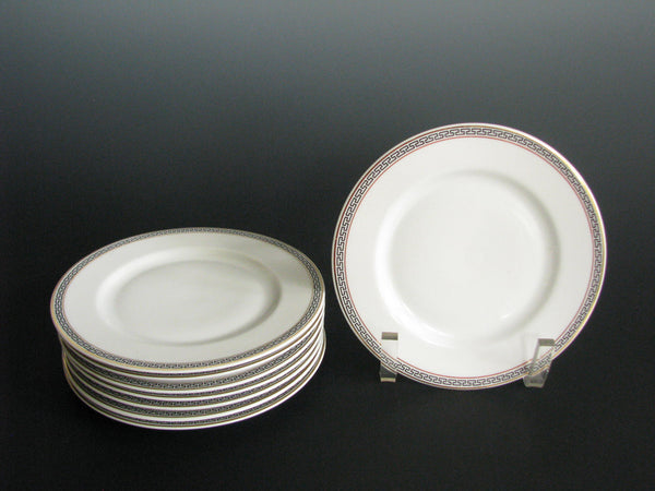 edgebrookhouse - Vintage TK Thun Porcelain Black Greek Key Bread Plates with Gold Rim - Set of 8