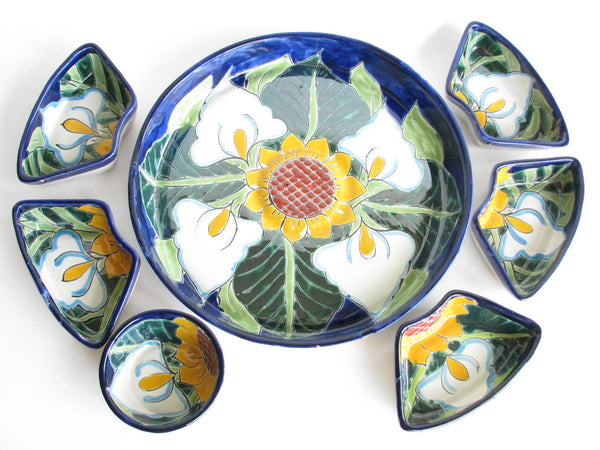 edgebrookhouse - Vintage Talavera Mexico Pottery Serving Dishes & Platter - 7 Pieces