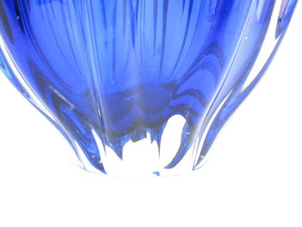 edgebrookhouse - Vintage Tall Cobalt Blue Hand Blown Art Glass Centerpiece Bowl