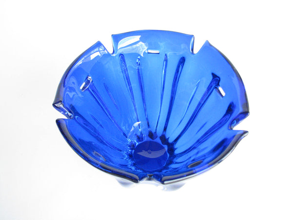 edgebrookhouse - Vintage Tall Cobalt Blue Hand Blown Art Glass Centerpiece Bowl