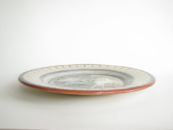 edgebrookhouse - Vintage Tonala Mexican Burnished Pottery Decorative Platter with Folk Art Deer Design