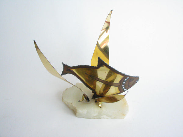 edgebrookhouse - Vintage Torch Cut Brass Fish on Onyx Base in the Style of Curtis Jere