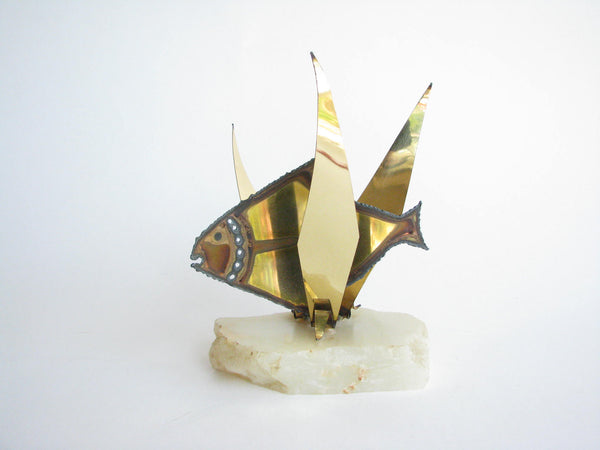 edgebrookhouse - Vintage Torch Cut Brass Fish on Onyx Base in the Style of Curtis Jere