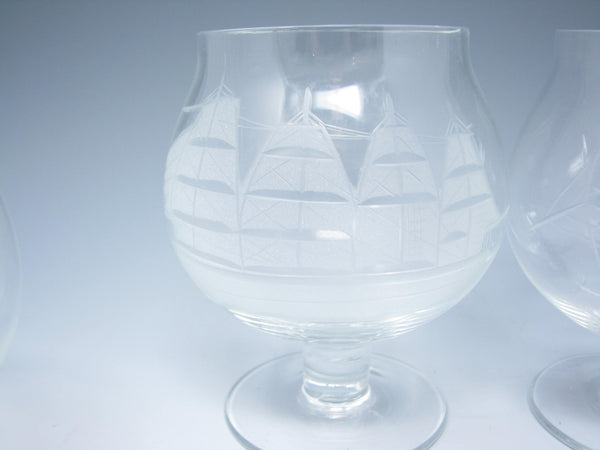 edgebrookhouse - Vintage Toscany Clipper Brandy Glass with Cut Ship Design - 4 Pieces