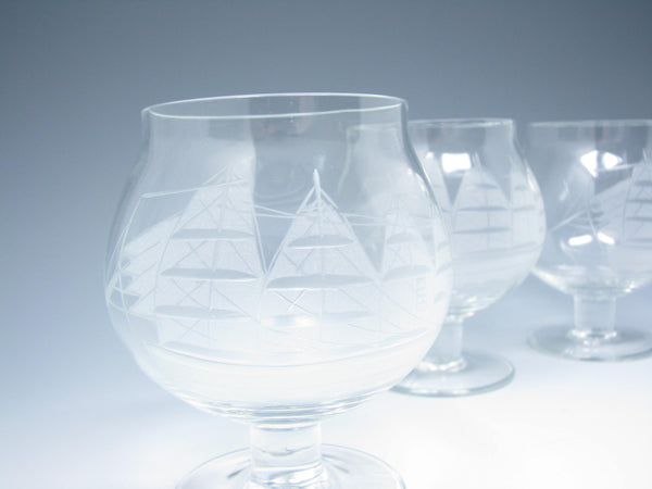 edgebrookhouse - Vintage Toscany Clipper Brandy Glass with Cut Ship Design - 4 Pieces
