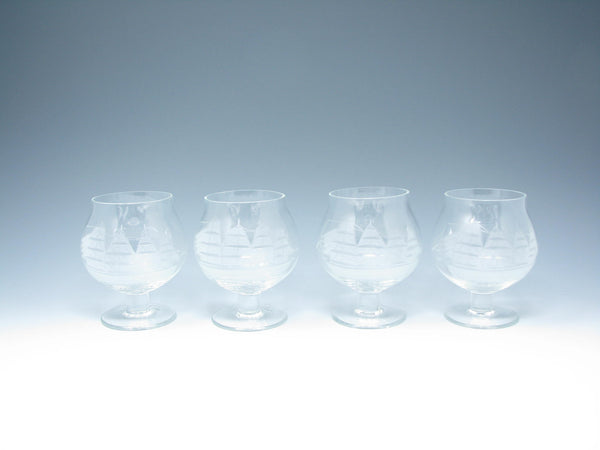 edgebrookhouse - Vintage Toscany Clipper Brandy Glass with Cut Ship Design - 4 Pieces
