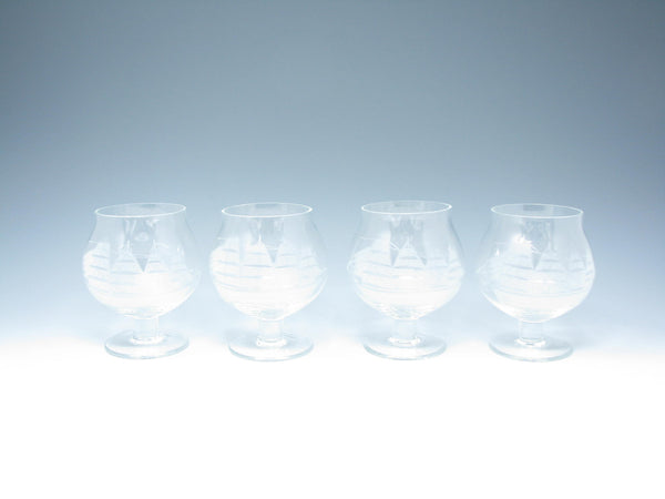 edgebrookhouse - Vintage Toscany Clipper Brandy Glass with Cut Ship Design - 4 Pieces