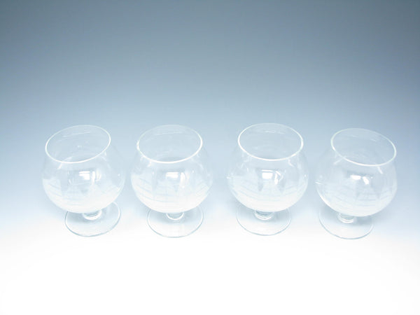 edgebrookhouse - Vintage Toscany Clipper Brandy Glass with Cut Ship Design - 4 Pieces
