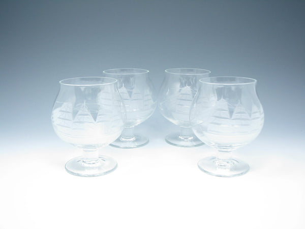 edgebrookhouse - Vintage Toscany Clipper Brandy Glass with Cut Ship Design - 4 Pieces