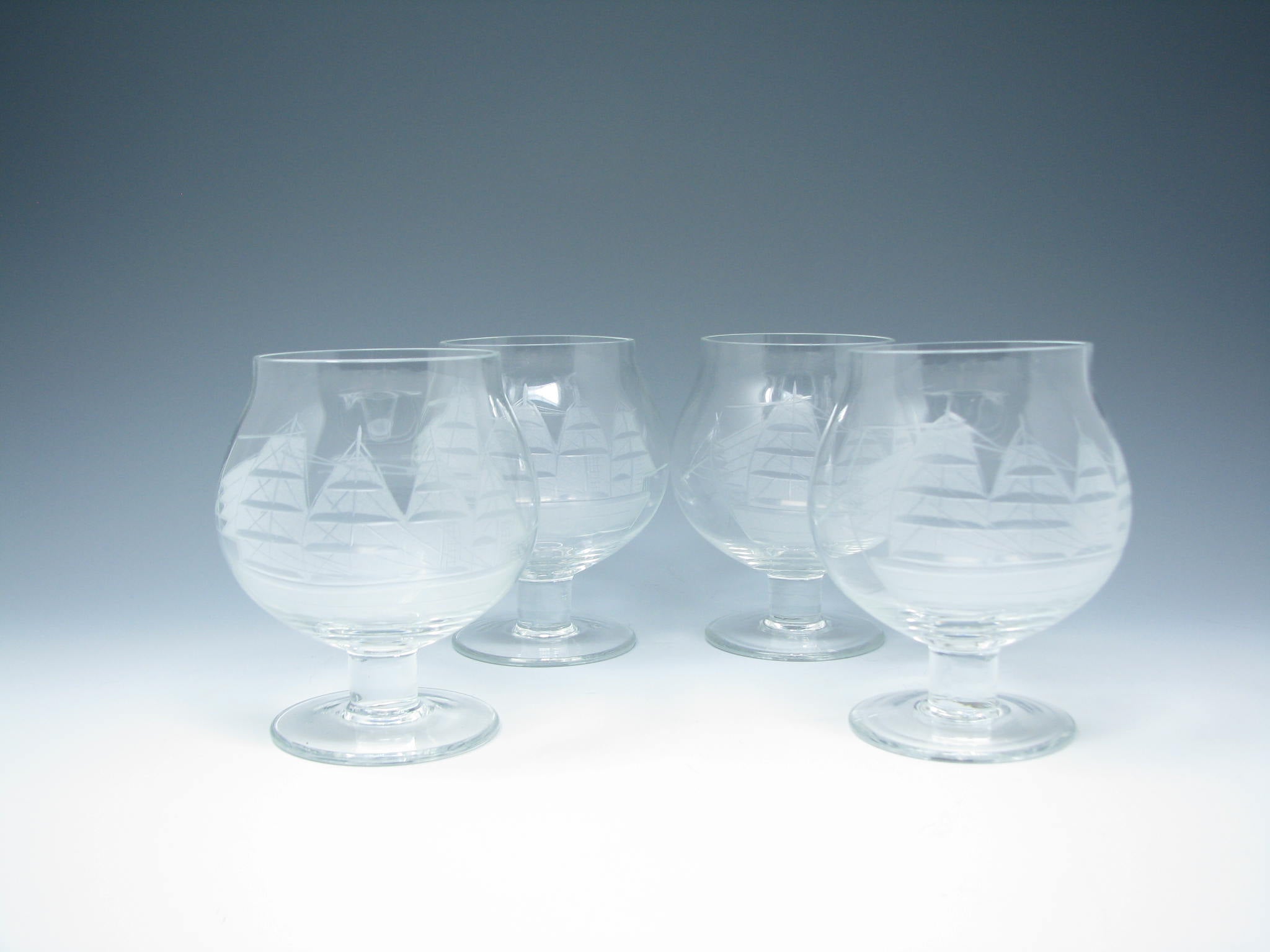 edgebrookhouse - Vintage Toscany Clipper Brandy Glass with Cut Ship Design - 4 Pieces