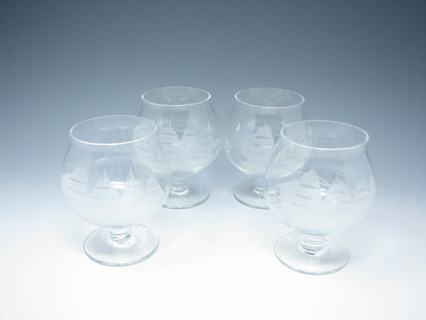 edgebrookhouse - Vintage Toscany Clipper Brandy Glass with Cut Ship Design - 4 Pieces