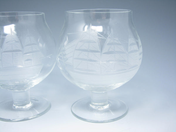 edgebrookhouse - Vintage Toscany Clipper Brandy Glass with Cut Ship Design - 4 Pieces