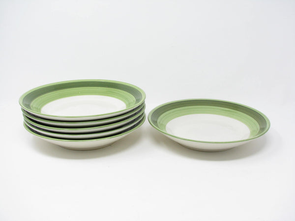 edgebrookhouse - Vintage Tru-Stone Fern Earthenware Bowls with Sage Green Bands - 6 Pieces