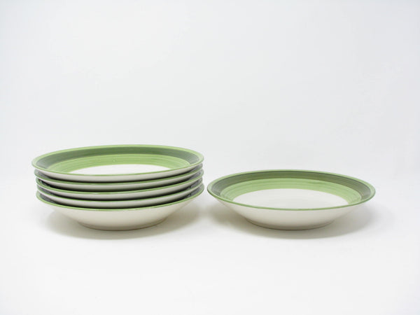 edgebrookhouse - Vintage Tru-Stone Fern Earthenware Bowls with Sage Green Bands - 6 Pieces
