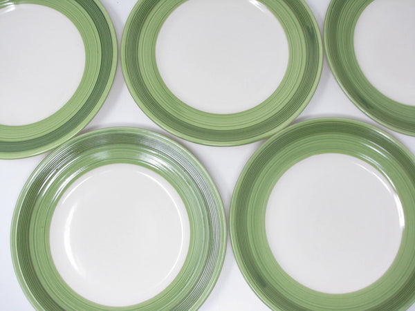 edgebrookhouse - Vintage Tru-Stone Fern Earthenware Salad Plates with Sage Green Bands - 5 Pieces