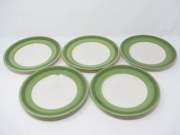 edgebrookhouse - Vintage Tru-Stone Fern Earthenware Salad Plates with Sage Green Bands - 5 Pieces