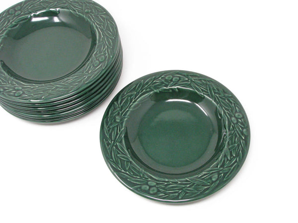 edgebrookhouse - Vintage Varages France Dark Green Bowls with Foliage and Berries - 8 Pieces
