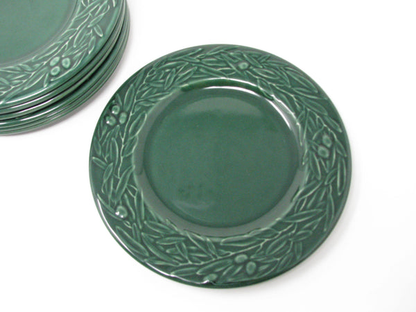 edgebrookhouse - Vintage Varages France Dark Green Salad Plates with Foliage and Berries - 7 Pieces