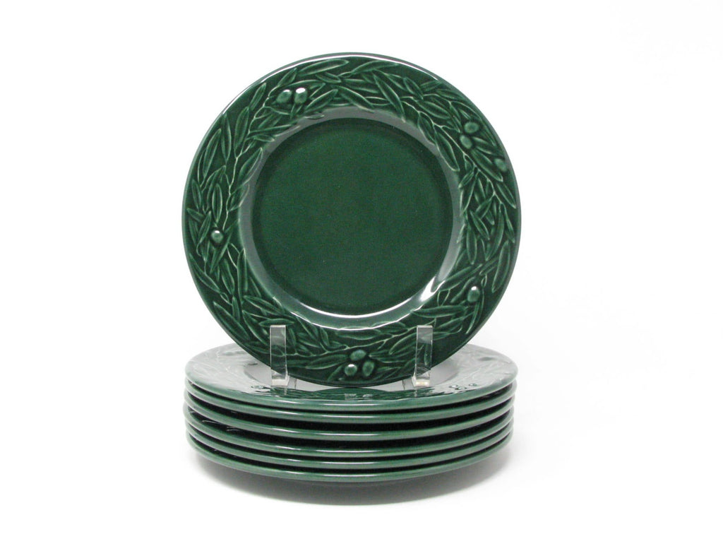 Vintage Varages France Dark Green Salad Plates with Foliage and