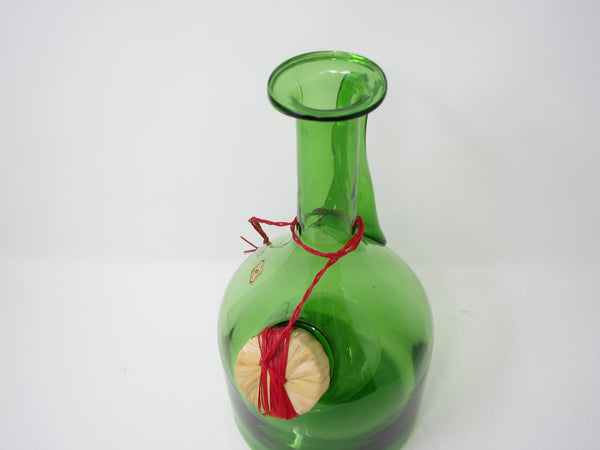edgebrookhouse - Vintage Vetri De Empoli Italy Green Blown Glass Wine Decanter with Straw Stopper