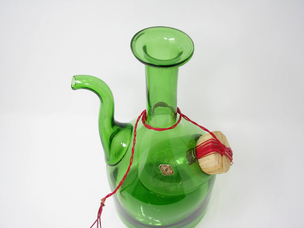 edgebrookhouse - Vintage Vetri De Empoli Italy Green Blown Glass Wine Decanter with Straw Stopper