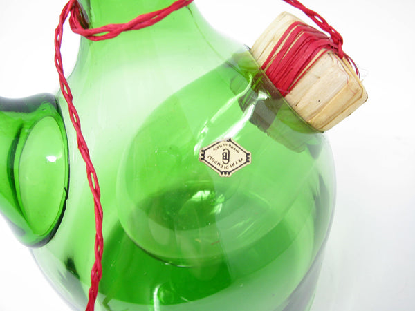 edgebrookhouse - Vintage Vetri De Empoli Italy Green Blown Glass Wine Decanter with Straw Stopper