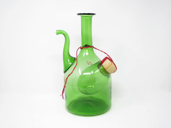 edgebrookhouse - Vintage Vetri De Empoli Italy Green Blown Glass Wine Decanter with Straw Stopper