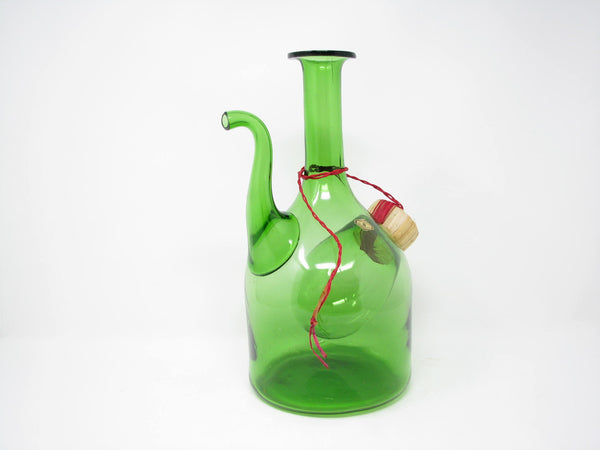 edgebrookhouse - Vintage Vetri De Empoli Italy Green Blown Glass Wine Decanter with Straw Stopper
