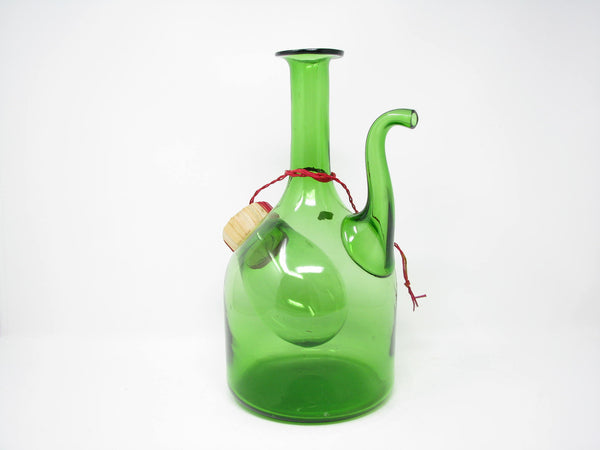 edgebrookhouse - Vintage Vetri De Empoli Italy Green Blown Glass Wine Decanter with Straw Stopper