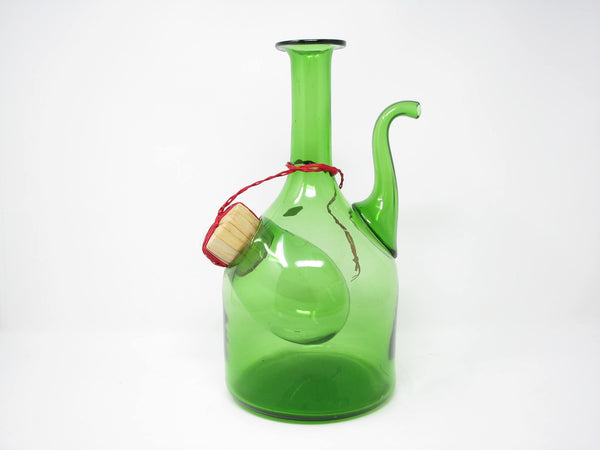 edgebrookhouse - Vintage Vetri De Empoli Italy Green Blown Glass Wine Decanter with Straw Stopper