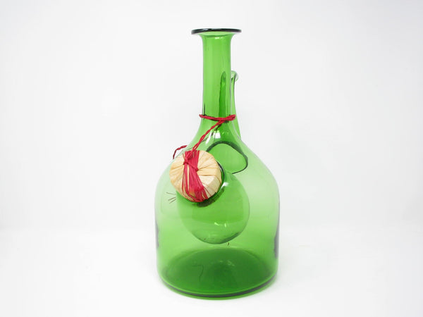 edgebrookhouse - Vintage Vetri De Empoli Italy Green Blown Glass Wine Decanter with Straw Stopper
