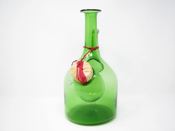 edgebrookhouse - Vintage Vetri De Empoli Italy Green Blown Glass Wine Decanter with Straw Stopper