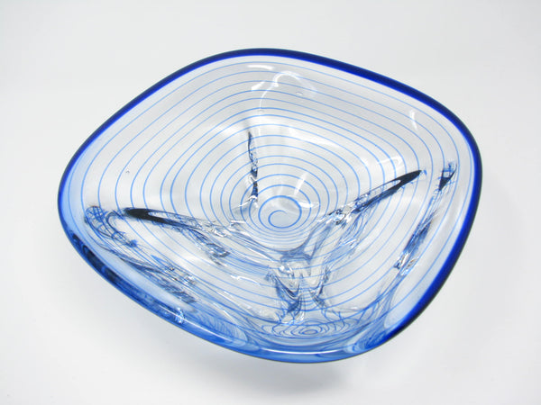 edgebrookhouse - Vintage Vicke Lindstrand Style Studio Art Glass Centerpiece Bowl with Encased Blue Spiral Thread Unsigned