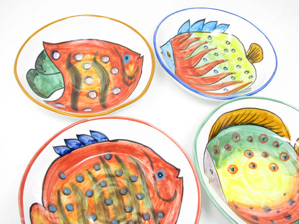 edgebrookhouse - Vintage Vietri Acquario Italian Pottery Bowls with Multicolor Fish Design - 4 Pieces