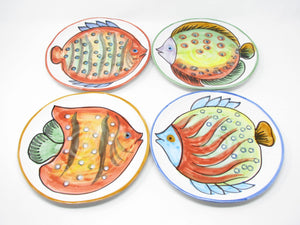 edgebrookhouse - Vintage Vietri Acquario Italian Pottery Salad Plates with Multicolor Fish Design - 4 Pieces