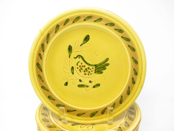 edgebrookhouse - Vintage Vietri Italy Paesano Yellow Salad Plates with Birds and Floral Design - 8 Pieces