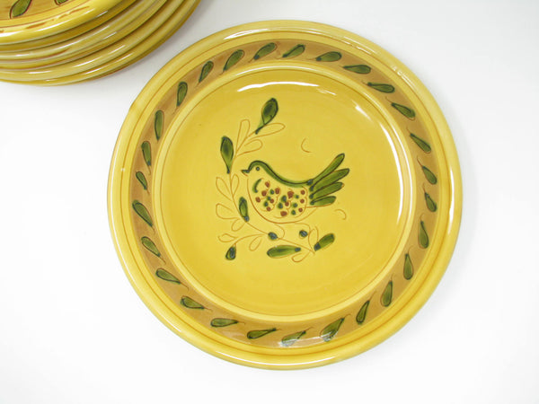 edgebrookhouse - Vintage Vietri Italy Paesano Yellow Salad Plates with Birds and Floral Design - 8 Pieces