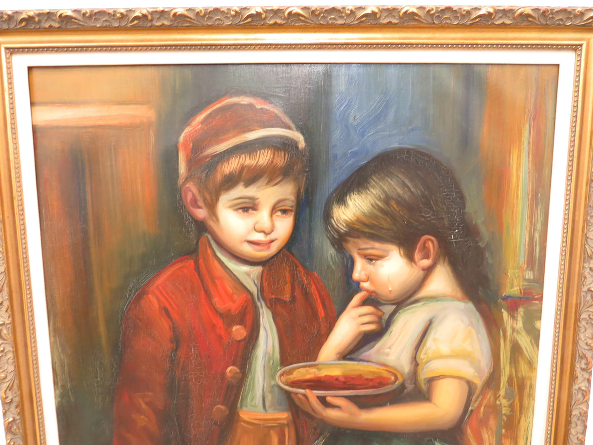 Vintage Vitto Rivetti (Italian 1930-) Oil on Canvas of a Little Boy Wi ...
