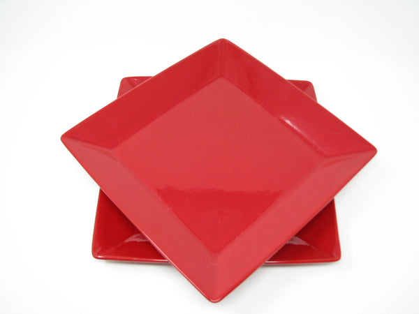 edgebrookhouse - Vintage Waechtersbach Germany Red Glazed Square Dinner Plates with Angled Edge - 2 Pieces