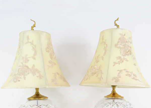 edgebrookhouse - Vintage Waterford Crystal and Brass Bedside Lamps With Shades and Dolphin Finials - a Pair
