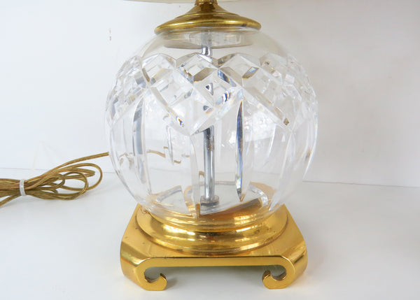 edgebrookhouse - Vintage Waterford Crystal and Brass Bedside Lamps With Shades and Dolphin Finials - a Pair