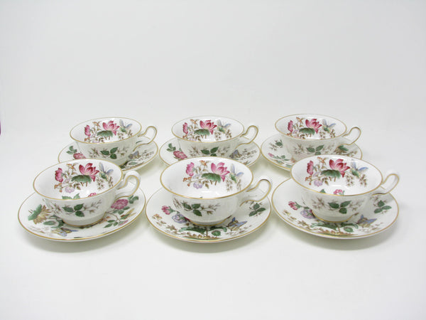 edgebrookhouse - Vintage Wedgwood Charnwood Bone China Cups & Saucers with Floral Design - 12 Pieces