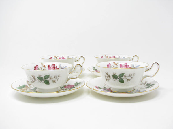 edgebrookhouse - Vintage Wedgwood Charnwood Bone China Cups & Saucers with Floral Design - 8 Pieces