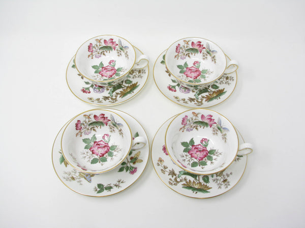 edgebrookhouse - Vintage Wedgwood Charnwood Bone China Cups & Saucers with Floral Design - 8 Pieces