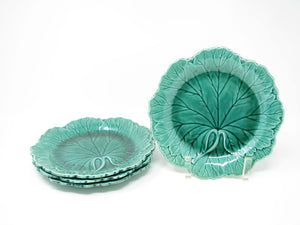 edgebrookhouse - Vintage Wedgwood Green Glaze Majolica Cabbage Leaf Shaped Plates - 4 Pieces