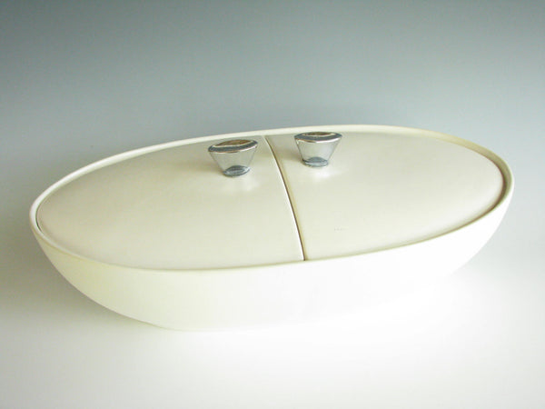 edgebrookhouse - Vintage White Matte Ceramic Pottery Divided Double Lidded Serving Dish