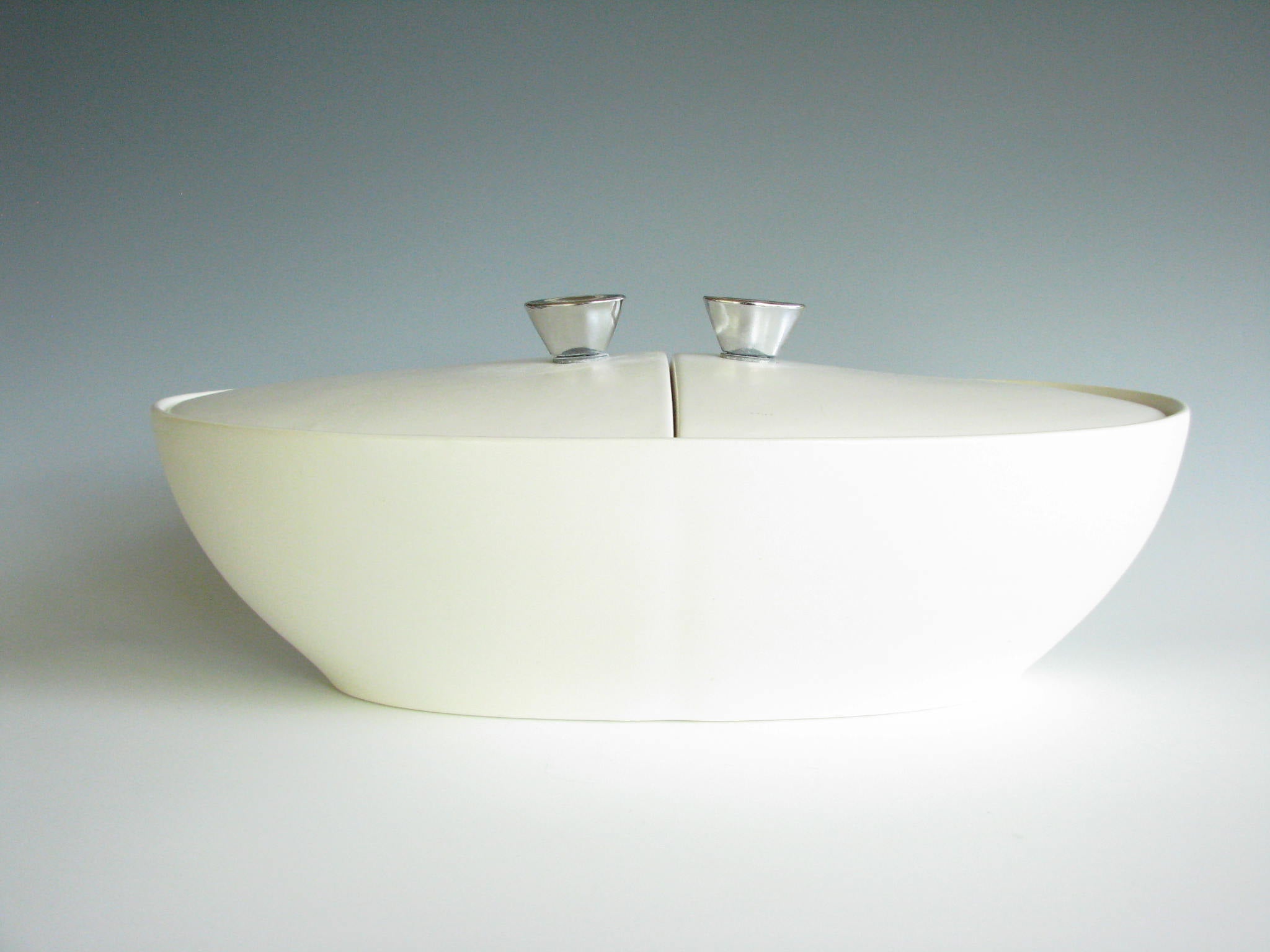 edgebrookhouse - Vintage White Matte Ceramic Pottery Divided Double Lidded Serving Dish